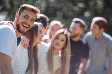 leader and group of friends of students