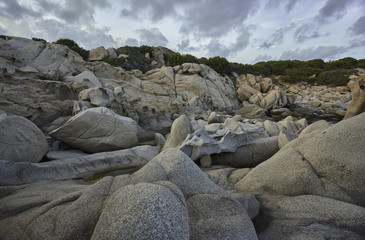 The granite rocks carved by the sea
