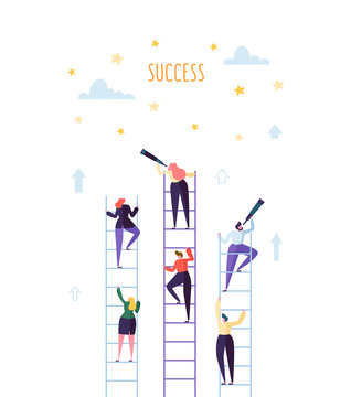 Business People Climbing on Ladder to Success. Competition Career Achieving the Goal Concept. Vector illustration