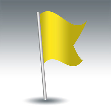 vector waving maritime signal flag Q Quebeck on slanted metal silver pole - symbol of My vessel is healthy and I request free pratique - yellow color