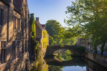 A stone bridge in Brugge early morning. Belgium.