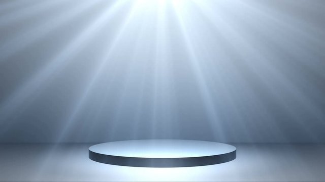 Stage podium with spot lighting, empty scene for award Ceremony or advertising on the light gray background.