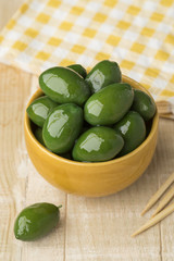 Bowl with green Italan Bella olives
