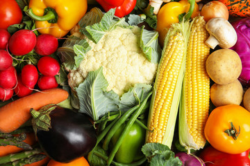 Assortment of fresh colorful vegetables, closeup. Healthy food