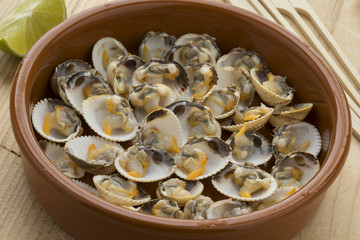 Bowl with fresh cooked common cockles