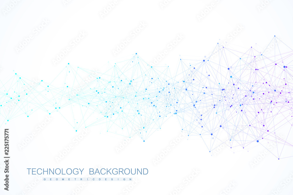 Poster Networking connect technology abstract concept. Global network connections with points and lines