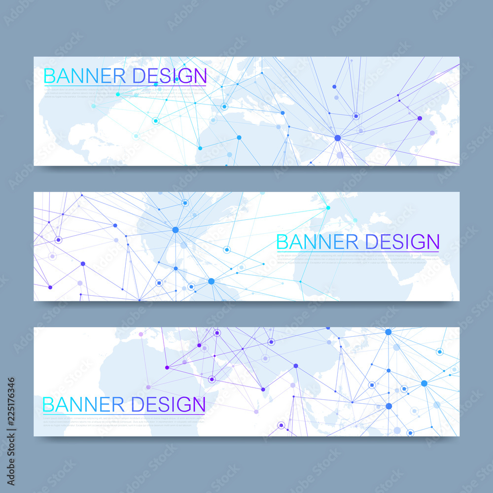 Poster Vector banners set hi-tech digital technology and engineering background. Digital telecom technology concept. Vector abstract futuristic background
