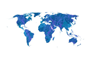 Plexus business world map, worldwide vector flat design