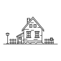 Fototapeta premium house surrounded by a fence in a linear style