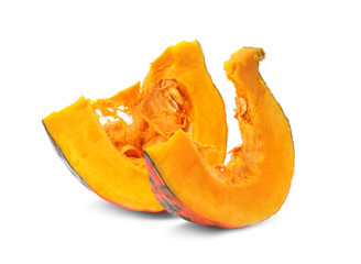 Fresh raw pumpkin slices isolated on white