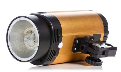 Studio flash equipment on white background isolation