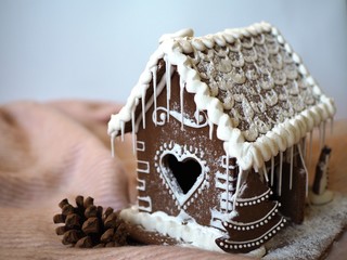 Gingerbread house with glaze, homemade - 225177720