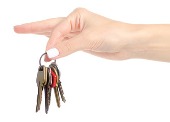 Old keys metal in hand on white background isolation