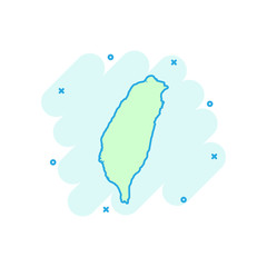 Cartoon colored Taiwan map icon in comic style. Country illustration pictogram. Taiwan sign splash business concept.