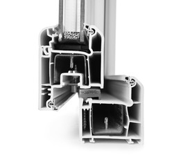Sample of modern window profile on white background, closeup