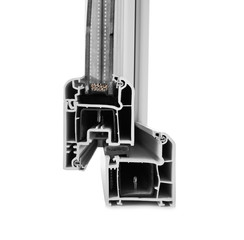 Sample of modern window profile on white background, closeup