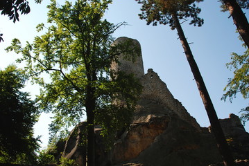 Fototapeta premium Bottom view of ruins of Frydstejn castle in Czech Republic