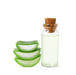 Aloe vera and bottle of juice on white background
