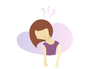 Depressed young lady icon. Stressed tired woman. Colorful flat vector illustration. Isolated on white background.