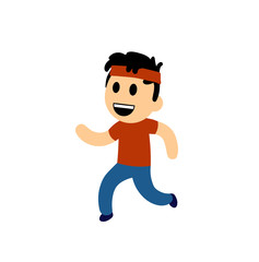 Funny cartoon boy running. Colorful flat vector illustration. Isolated on white background.