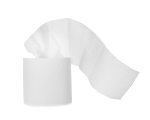 Roll of toilet paper on white background