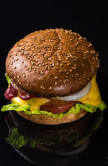 Fischburger on the dark glass