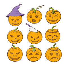 Halloween pumpkins set