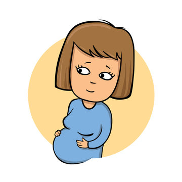 recommend clip art: Young pregnant girl, cartoon style icon. Colorful flat vector illustration. Isolated on white background.