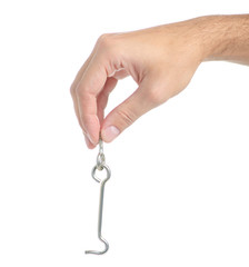 Door hook in hand on white background isolation