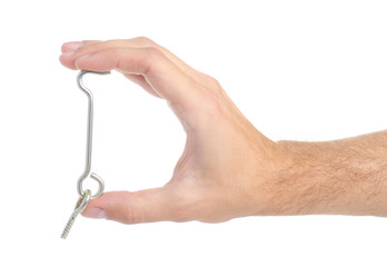 Door hook in hand on white background isolation