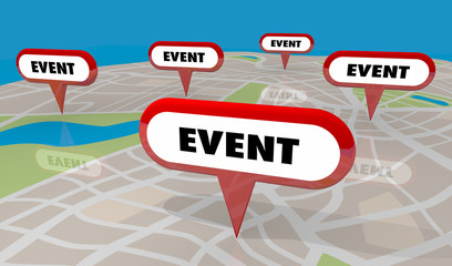 Event Party Conference Meeting Show Map Pins 3d Illustration