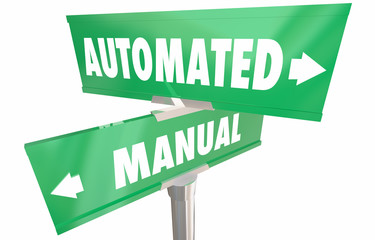 Automated Vs Manual Work Tasks 2 Two Way Road Signs 3d Illustration