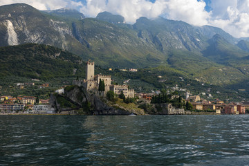 Fototapeta na wymiar Malcesine dominated by a castle is one of the most attractive towns along the Garda-Lake