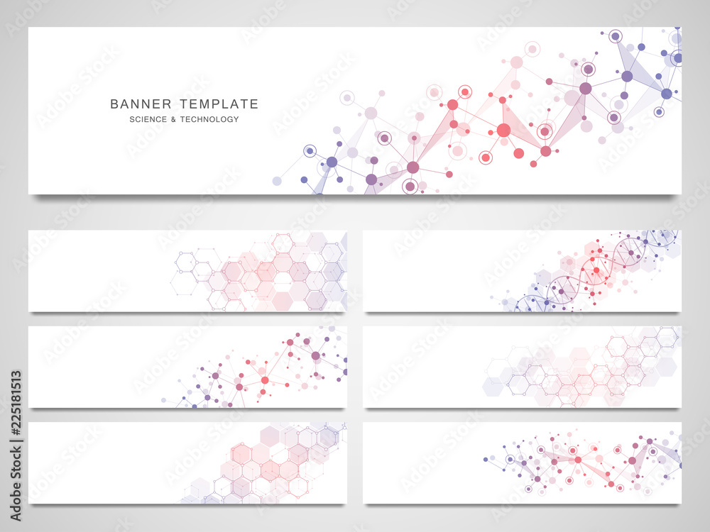 Wall mural big set of scientific and technological vector banners. abstract background with molecular structure