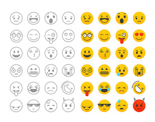 Different color emoji collection isolated on white. Vector clip-art