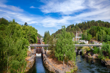 Fototapeta premium Vrangfoss staircase locks and power plant Telemark Canal Telemark Norway