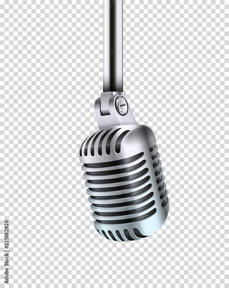 Poster Metal shining microphone vector illustration. Vector object isolated on transparent background