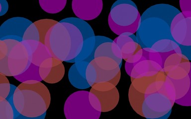 Multicolored translucent circles on a dark background. Red tones. 3D illustration