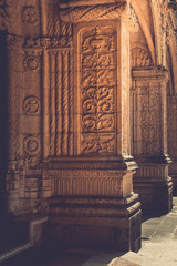 Beautiful reticulated vaulting and columns of Hieronymites Monastery. Manueline architecture style....