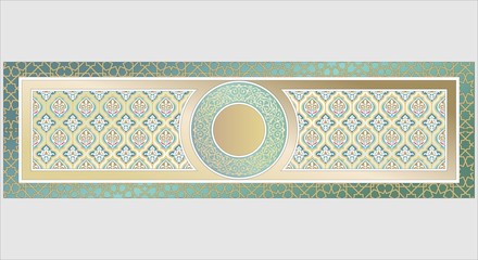 GREAT COMPLEX ISLAMIC ORNAMENT ON THE GREEN BACKGROUND