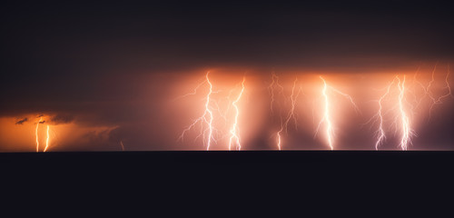 Lightning storm over Black sea near