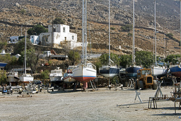 Fototapeta na wymiar Motor boats in the shipyard