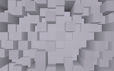 Abstract gray elegant cube geometric background. Chaotically advanced rectangular bars. 3D Rendering, 3D illustration