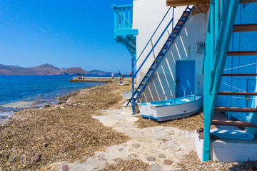 Picturesque colorful fishing Klima village in Milos island in Greece