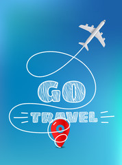 Go travel concept. Travel banner with aircraft. Vertical composition