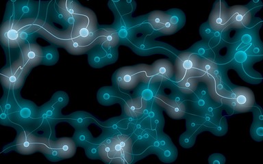 Neural network. Social network. Futuristic dna, deoxyribonucleic acid. Abstract molecule, cell illustration, mycelium. Dark background. 3D illustration