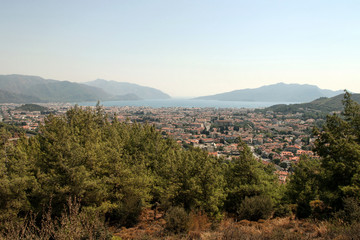 panoramic view of the city of Marmaris and bay, from a hill top