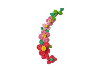 Beautiful bouquet flowers made from plasticine clay on white background, red and pink floral dough can use to decorate card messages