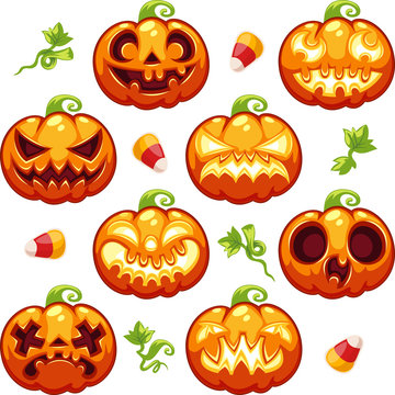 Halloween Seamless Pattern with Pumpkins