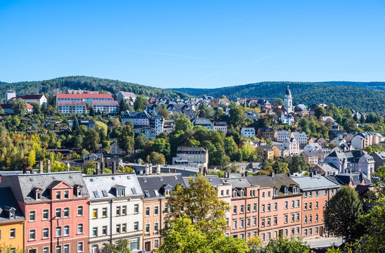 Blick auf Aue im Erzgebirge